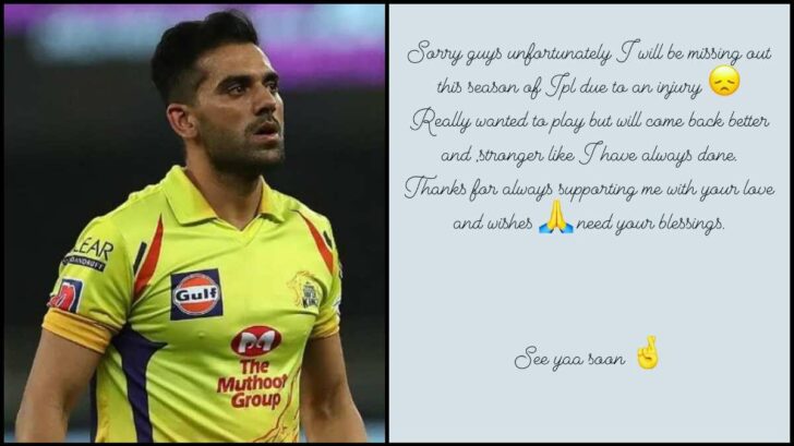 Deepak Chahar Ruled Out Of Ipl With A Back Injury Pens Emotional Note For Fans The